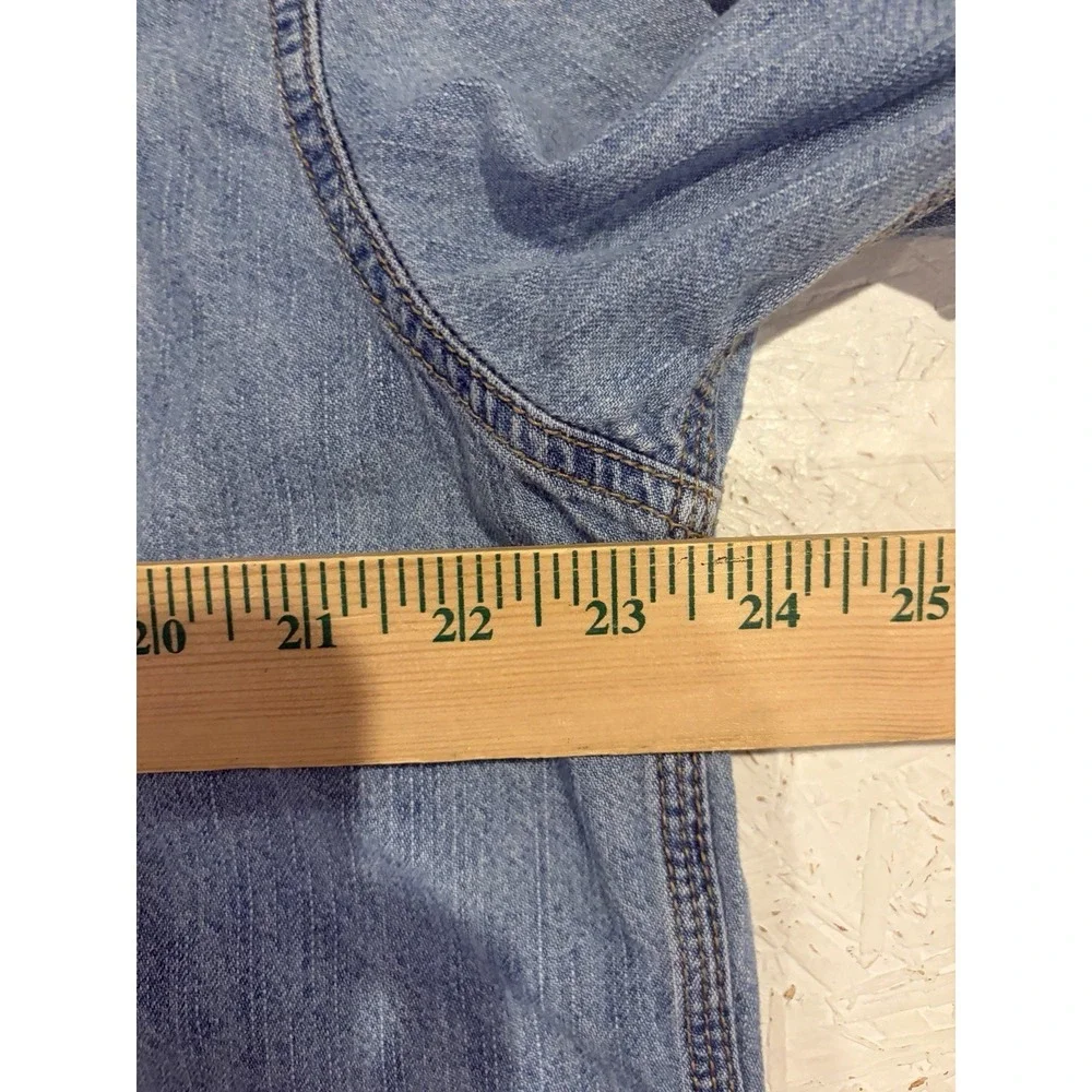 Levi Strauss Shirt Mens Large Blue Denim‎ Distressed Button up Long Sleeve